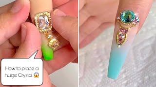 HOW TO APPLY AND SECURE LARGE CRYSTALS ON NAILS | GEMSTONES BLING PLACEMENT 2020 | NAILS FASCINATION