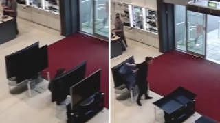 Watch: Clumsy Customer Causes £5,000($7000) of Damage after Tumbling Televisions Slip Cost Thousands