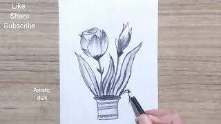 How to draw Flowers in a Vase 🌸 Flowers Drawing Easy