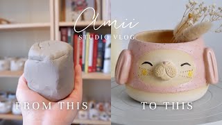 ASMR Full Process of Making Bunny Ceramic Planter | Studio Vlog | Ceramic Art Business |ASMR Clay