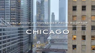 Downtown Chicago, IL US - A beautiful early snowy in fall from Civic Opera House rooftop