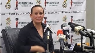 Video: Watch as Black Queens coach Nora Hauptle speaks Twi to Ghanaian Journalists during post-match