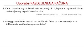 Vaje (težje) - RAZMERJE in SORAZMERJE v besedilnih nalogah - Razdelilni račun  (9. r)