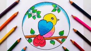 😍 Bird scenery drawing for beginners | चिड़िया का आसान चित्र बनाना सीखें | Bird drawing easy