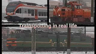 Trainspotting at: EMU Depot area, Minsk (Belarus) (ft. freight train and DMU ЭПг mega horn)