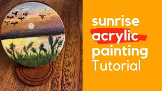 Sunrise painting tutorial | round canvas | amna's art galore.