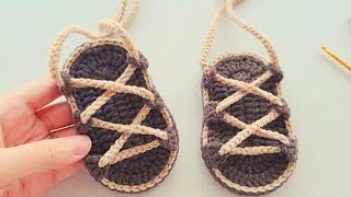 How to easy crochet gladiator slipper pattern for beginners  _ Tutorial crochet slipper