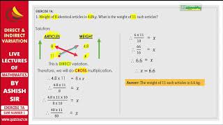 Direct and Indirect Variation | Exercise 7A Sum Number 1 by Ashish Sir Mathematics