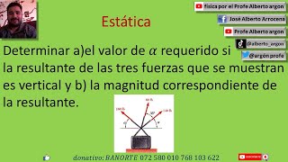 Determinar ael valor de 𝛼 requerido si la resultante de las tres fuerzas que se muestran es vertica