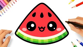 COMO DESENHAR UMA MELANCIA FOFINHA FÁCIL 🍉| COMIDAS KAWAII