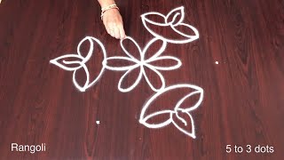 Simple Diwali Rangoli Designs 2024 | 5 to 3 Pulli Kolam | Small Border Muggulu | Rangoli