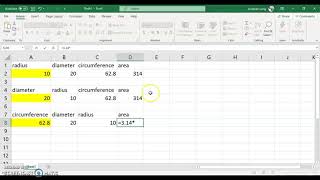 Circle Area Added to Circle Excel