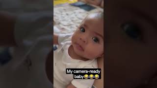 my baby always looks at the camera whenever she sees a phone😂 #camera ready #baby 😂 #babygirl #play