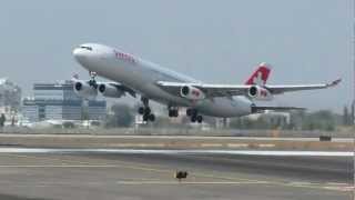 Swiss Airbus 340 taking off rwy 26 at Ben Gurion airport-Israel