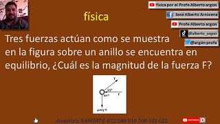 tres fuerzas actúan como se muestra en la figura sobre un anillo se encuentra en equilibrio,¿Cuál es