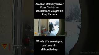 Amazon Delivery Driver Fixes Christmas Decorations Caught on Ring Camera | Doorbell Camera Video