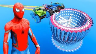 SPIDERMAN Vs HULK CARS Racing MEGA SEA Ramp Challenge ! SUPERHEROES GOKU New Epic Stunt Race - GTA 5