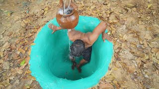 Primitive Technology Men Build Hidden Underground, Swimming Pools, Bath Pools, Water Slide