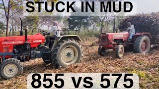 Mahindra 575 DI Tractor Stuck in mud and Rescue by Swaraj 855 tractor