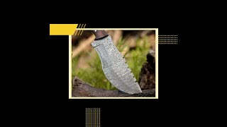 Blast Damascus Tracker Knife with Ram Horn Handle