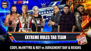 Cody, McIntyre & Rey vs Judgement Day & Roman Reigns | Tag Team Extreme Rules | WWE 2K24 Gameplay