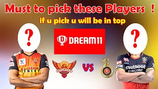 IPL 2020 - SRH vs RCB | Must To Pick These Players | Dream 11 Team Prediction