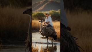 Amazing grandma befriends ostrich across africa river 👵🐦 #shorts #animals