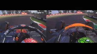 Side by side onboard comparison of Lando's and Max' Q3 laps (Italian GP 2024)