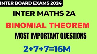 MATHS 1A INTER 1 YEAR IMPORTANT QUESTIONS 2024|IPE MATHS 1A IMPORTANT QUESTIONS| BINOMIAL THEOREM |