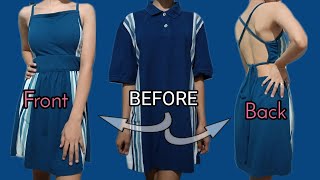 DIY || UPCYCLING MEN'S OVERSIZE POLO SHIRT INTO WOMEN'S DRESS || AngelSew