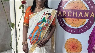 Fabric Painting #106 l Different Type of Kerala Saree Painting Idea l Abstract painting on a saree