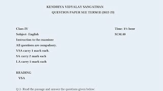 Class 4 English Annual Exam Question Paper (2022 - 2023)