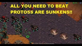 ALL YOU NEED TO BEAT PROTOSS ARE SUNKENS!!