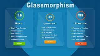 CSS Card Hover Glassmorphism Effect Using HTML and CSS | Glassmorphism Price Card Hover Effect CSS