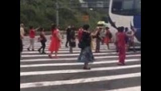 Bizarre moment group of tourists dance on Chinese motorway