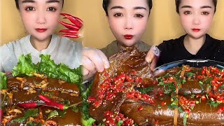 Crispy Giant Shrimp Cutlets | Garlic chili eating show | spicy hot pot with alots off chili 🌶️🔥🥵