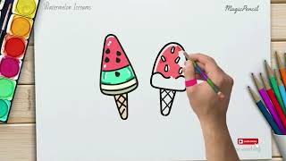 Draw Delicious Watermelon Ice Cream, Drawing Tutorial for Kids