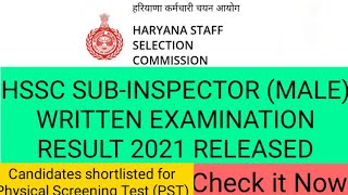 HSSC SI RESULT 2021| HSSC SI 2021 RESULT|HSSC SI PST 2021|HSSC SI 2021 PST| HSSC SI RESULT|HSSC 2021