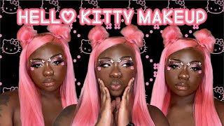 Pink 2023 Hello Kitty Full Glam Makeup Tutorial| Straight Brows| Fenty Clear Gloss| Faux Freckles|