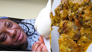 Bitter leave soup and Yam fufu African Nigerian food mukbang