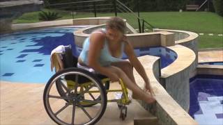 paraplegic at the pool ~ sexy transfers, lovely legs and  fabulous floppy feet!