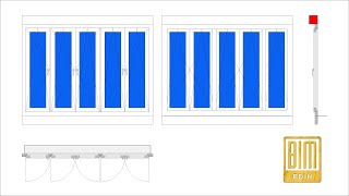 REVIT WINDOW FAMILY WITH ROLING SHUTTER / 5 PANELS / 1+2+2 ASYMMETRICAL / FULLY PARAMETRIC