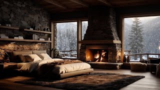 Quiet Winter Cabin | Peaceful Snowfall and Cozy Fireplace Crackles for Relaxation