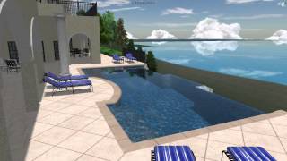 Swim World Pools - Custom Infiniti edge gunite pool on the lake fly over