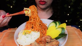 ASMR Spicy Noodles, Ranch Wings, Egg | Buldak Spicy Ramen | Eating Sounds | No Talking