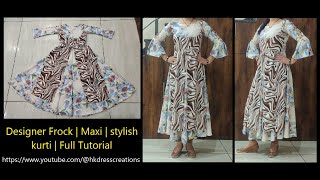 Full length Frock | Maxi with front slit panel and beautiful back neck Kurti | Cutting and stitching