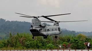 A helicopter and a chinnook take off from Miao helipad for Vijoynagar, 21 April 2023(1)