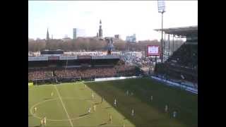 alte Gegengerade vom FC ST. PAULI vor HAMBURG MICHEL und ELBPHILHARMONIE