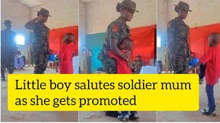 Little boy salutes soldier mum as she gets promoted