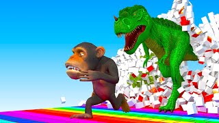 Monkey Run away From T Rex in Mario Game style  Giant T Rex vs MOMKEY Animal Fight